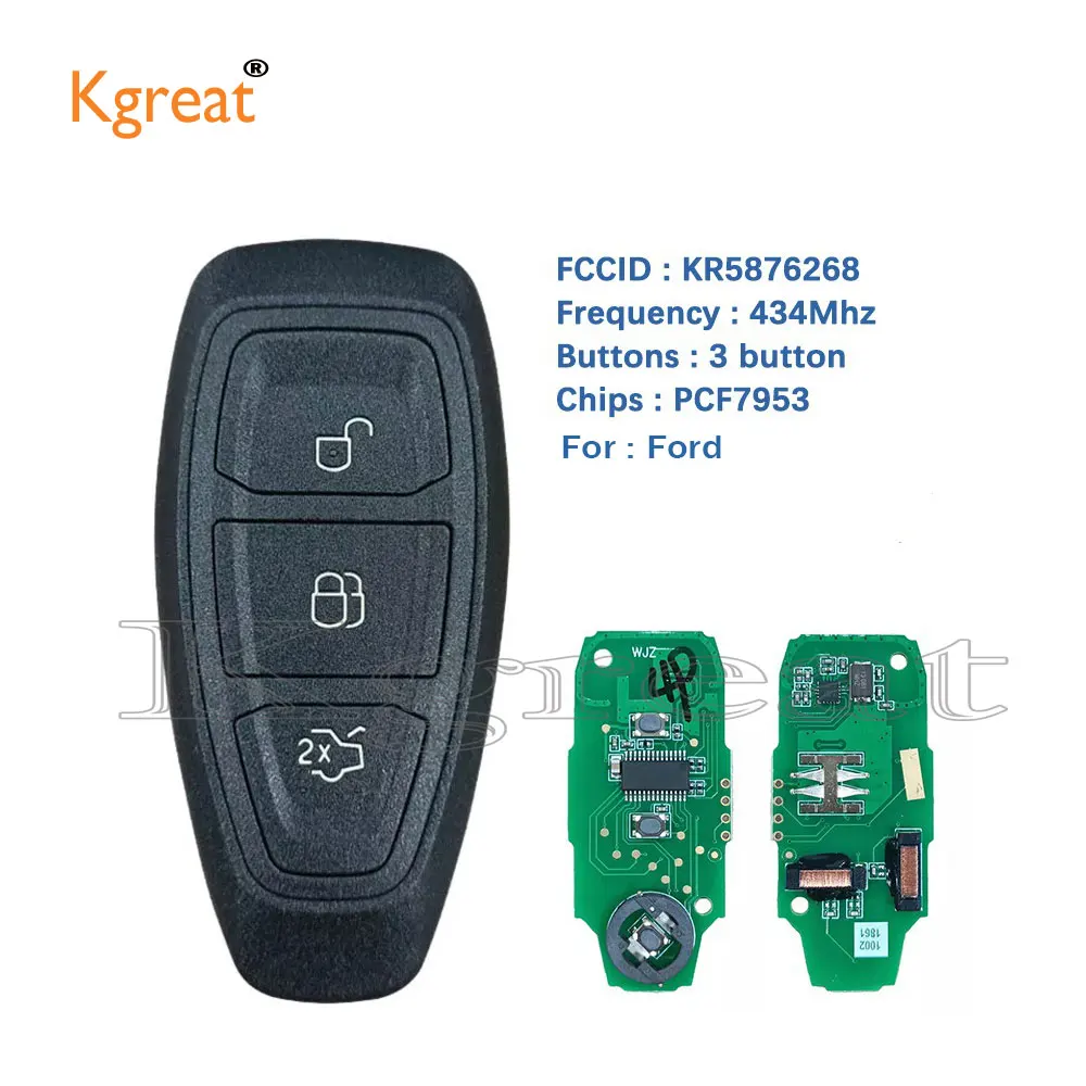 

1pcs 3 Buttons KR5876268 Smart Remote Key for Ford Focus C-Max Mondeo Kuga Fiesta B-Max 434Mhz ID49-PCF7935 Chip Keyless Car Key
