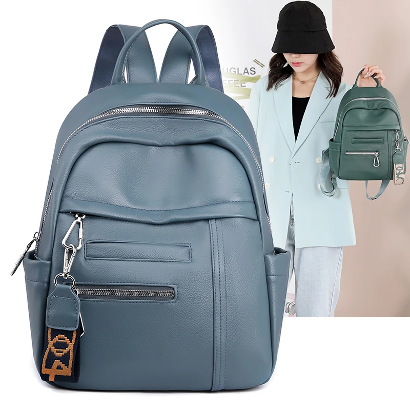 

Solid Color Pu Leather Women's Backpack Large Capacity Travel Backpack Fashion Student Book Bag Waterproof Schoolbag
