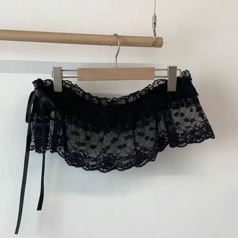 Корейская кружевная мини-юбка женская Y2K уличная юбка на шнуровке с оборками