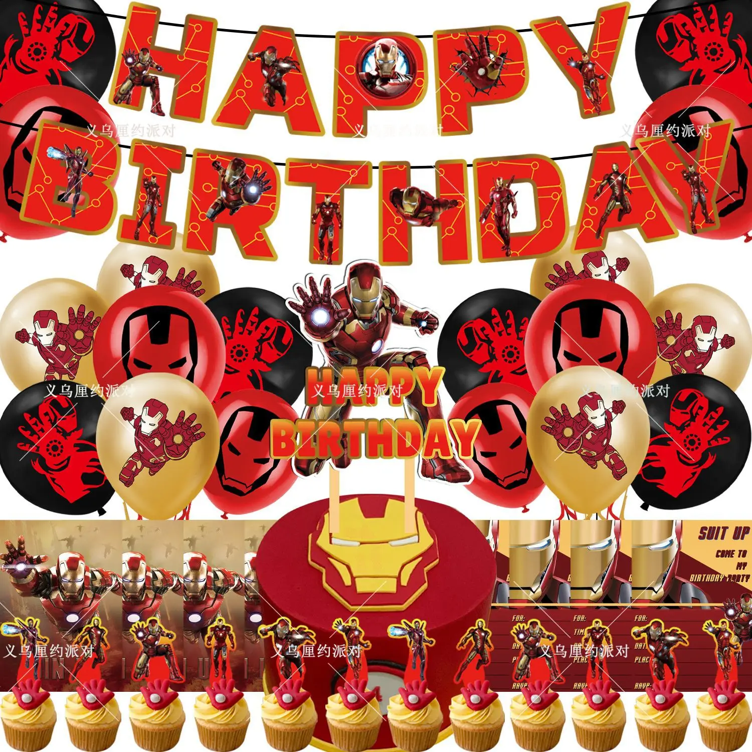 1set Disney anime figure Iron Man kids birthday party decor cartoon kawaii banner cake decor insert balloon party supplies