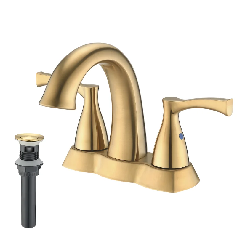 

2 Handle 4 Inch Centerset Bathroom Sink Faucet with Pop-Up Drain\ Brushed Gold Brushed Gold Zinc [US Stock]