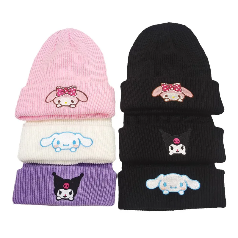 

Sanrio Embroidered Knitted Hat Autumn and Winter Women's Warm Hellokitty Kuromi Cute Cartoon Comfortable Thickened Woolen Hat