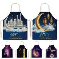 1pcs muslim ramadan eid mubarak pattern cotton linen apron kitchen cooking aprons for man women home cleaning tools delantal