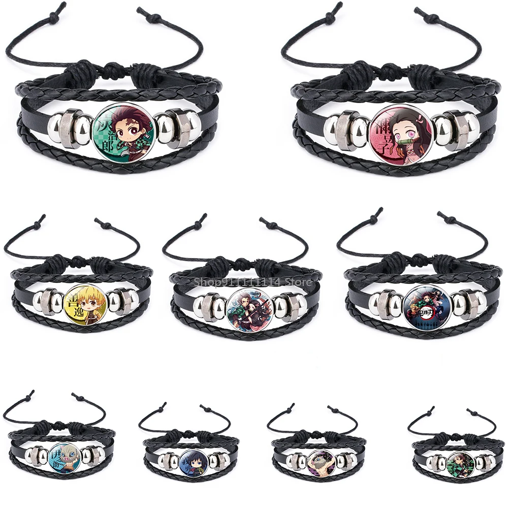 

Demon Slayer Kimetsu No Yaiba Kamado Bracelets Tanjirou Nezuko Anime Accessories Cosplay Leather Bracelet Wrist band Gift Props