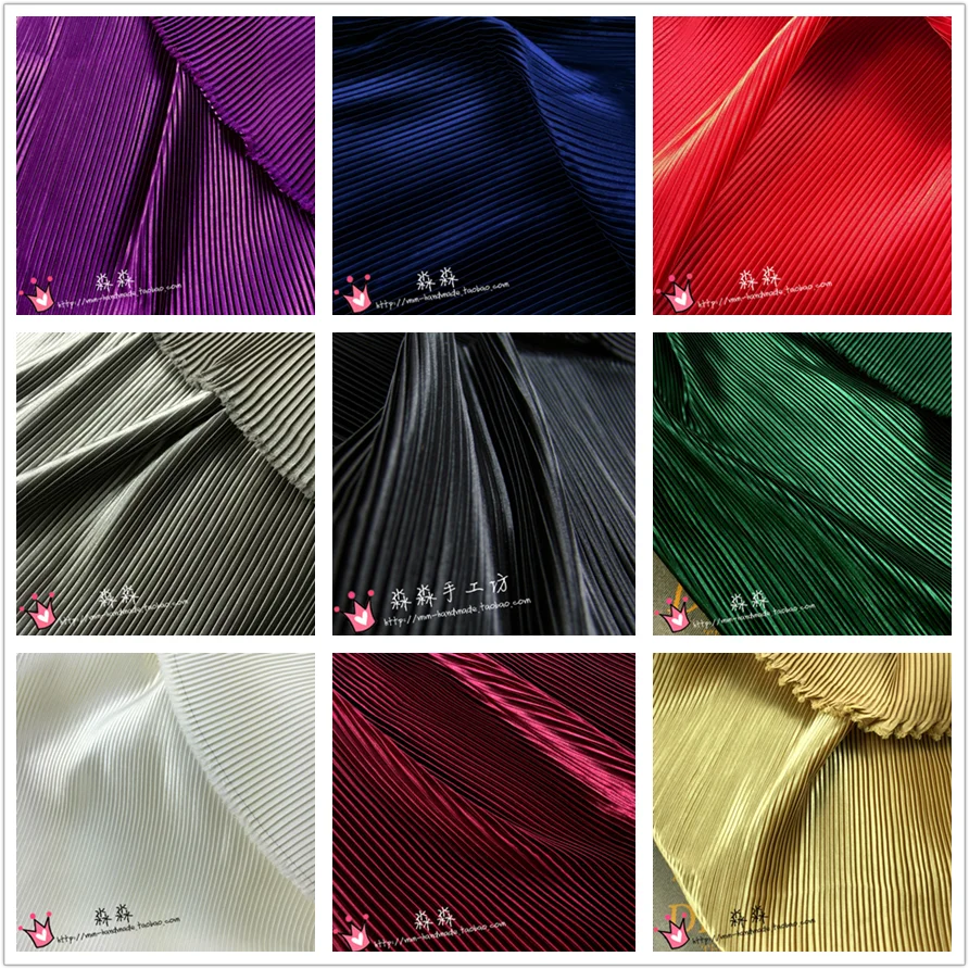 1psc Pressed crushed imitated silk satin  pleated fabric clothing Pure color Pinstripe dress cloth