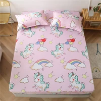 summer home bed mattress round fitted sheet comfortable rubber linen cartoon unicorn sabana 18020030no pillowcase