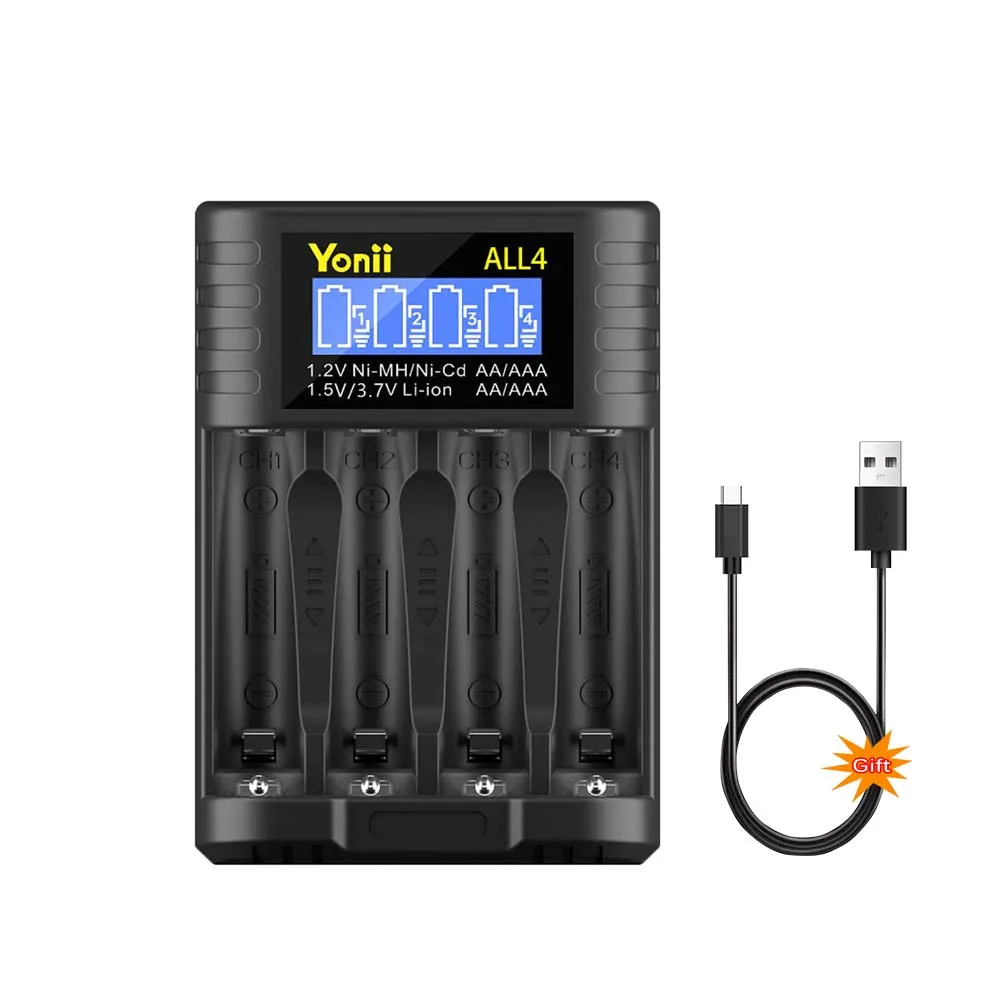 

4 Slots 1.2V NIMH NICD 3.7V/1.5V Li-ion 16340 14500 AA AAA Battery Charger with LCD Fast Charger