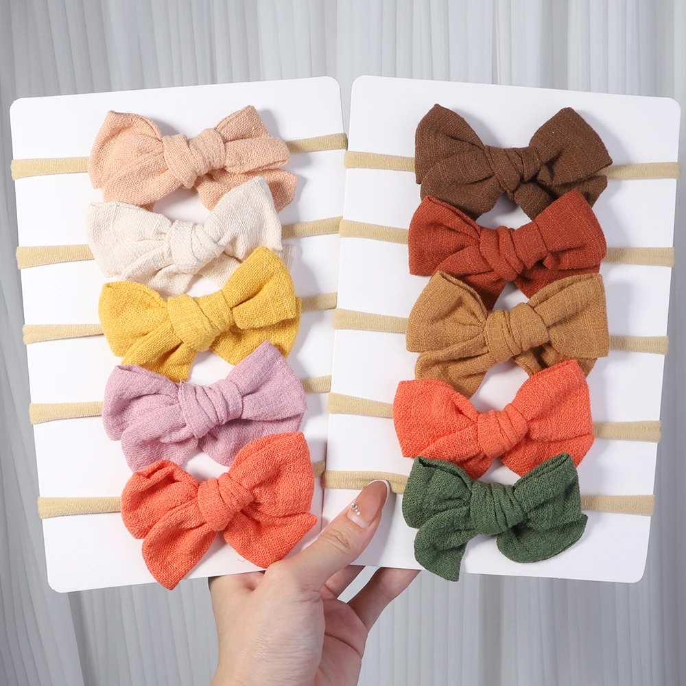 5Pcs Solid Color Baby Bows Headbands For Girls Catton Turban Kids Elastic Hair Bands Newborn Headwrap Heawear Hair Accessories images - 6