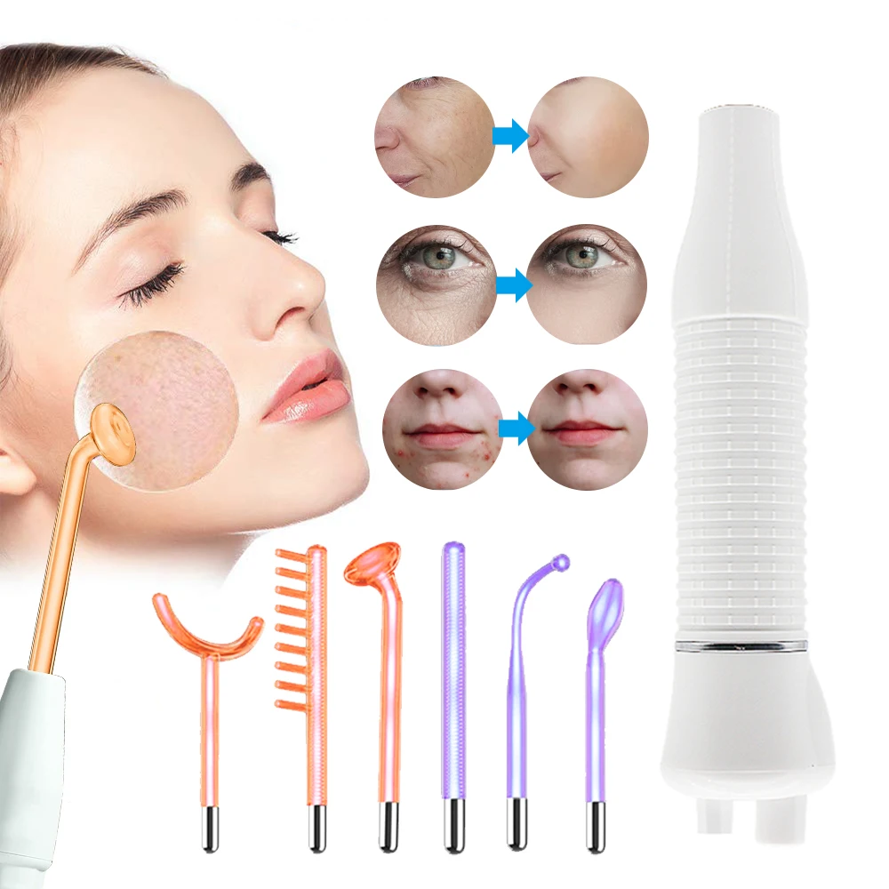 

High Frequency Electrode Wand 6 in 1 Argon Glass Tubes Wound Treat Skin Rejuvenation Facial Tightening Acne Spot Wrinkle Remover