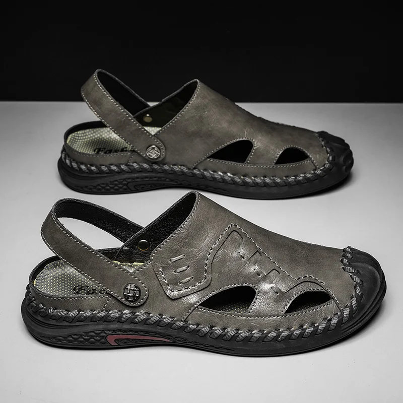 

Мужские сандалии из натуральной кожи, Коричневые босоножки, модные тапочки, большие размеры 38-46, лето 2023