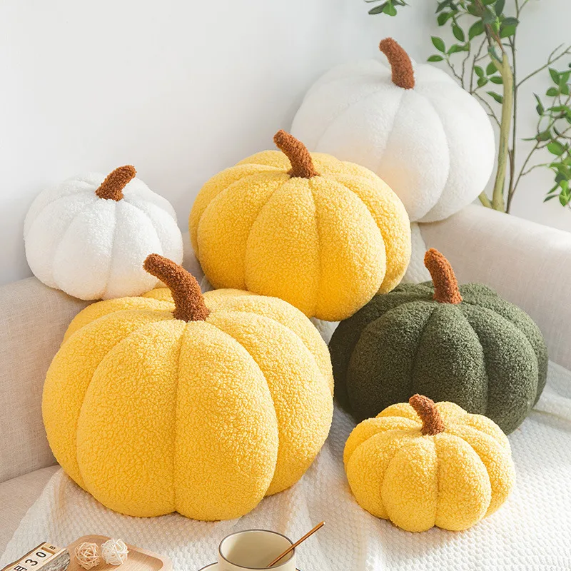 

20-35cm Fluffy Pumpkin Plush Toy Decorative Pillows For Sofa Soft Huggable Plushies Nordic Style Throw Pillow Girly Home Decor