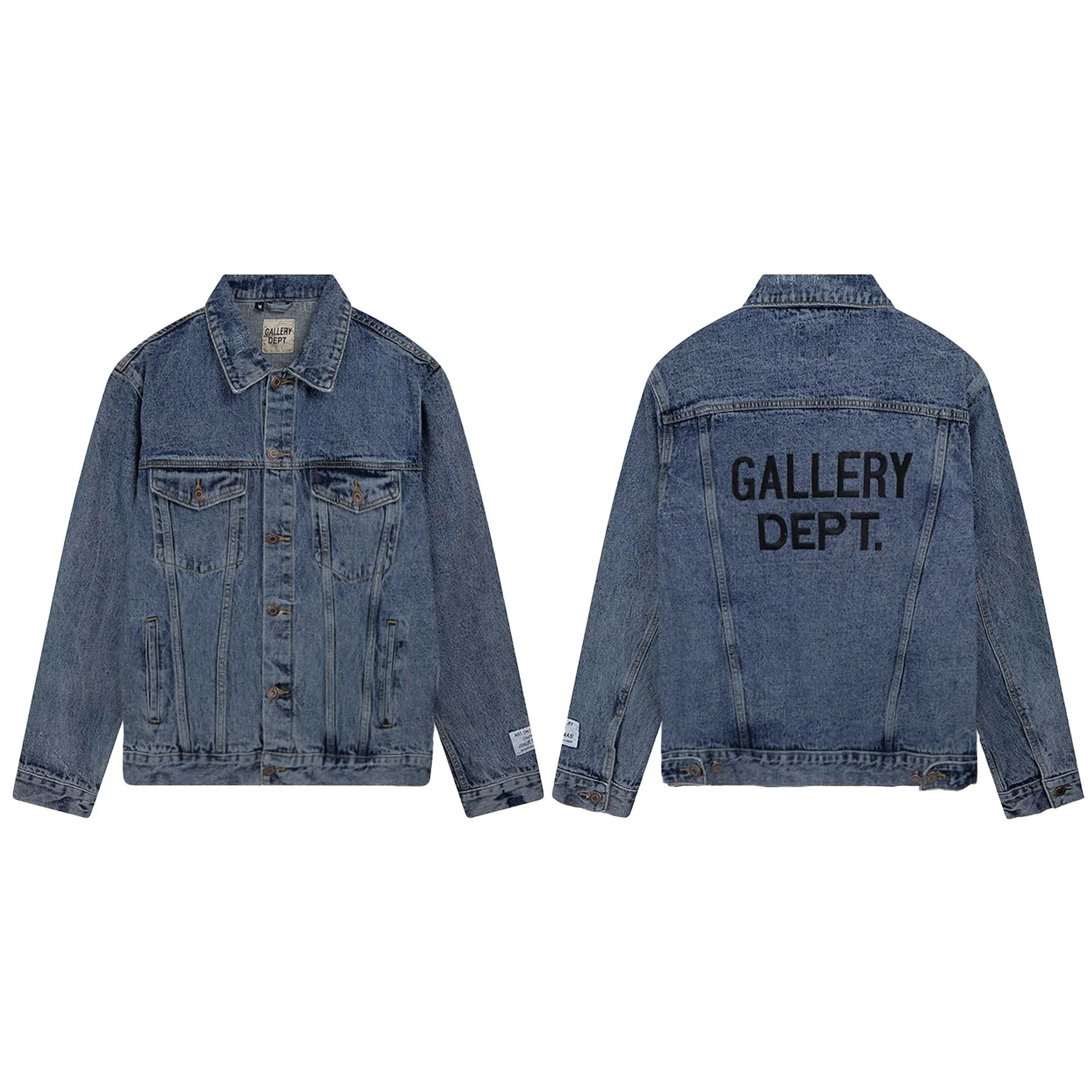 

2023 GALLERY Men's Coat Fashion Embroidery LOGO Washed Blue Destruct Denim Coat Cotton High Street Loose Jacket Tide
