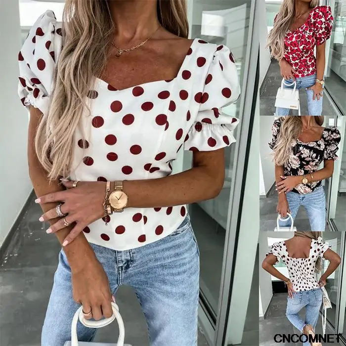 

Блузка женская с квадратным вырезом, элегантная повседневная пикантная офисная рубашка с открытой спиной и цветочным принтом, с буффами на рукавах