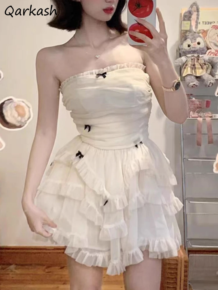 

Бальное платье Kawaii женское мини с открытой спиной эстетическое без бретелек летнее винтажное платье для девушек Стиль французский Повседневный Забавный 2023