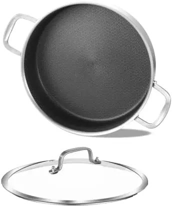 

QT Tri-Ply Stainless Steel Non-stick Saute Pan wih Lid,Deep Frying pan,Large Skillet,Jumbo Cooker,Induction Pan,Dishwasher and O