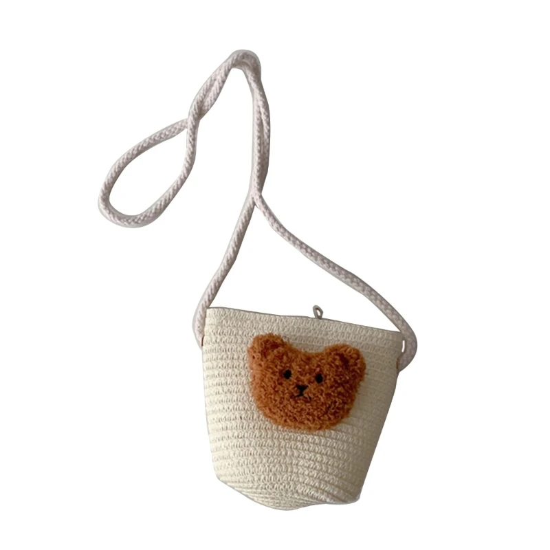 

Cute Bear Crossbody Bag for Girls Mini Straw Shoulder Satchel Bags Handbag Children Student Travel Bags