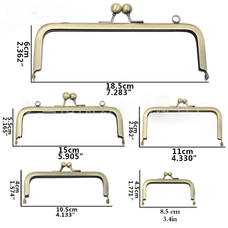 8.5cm 18.5cm Square Metal Purse Frame Handle for Clutch Bag Handbag Accessories Making Kiss Clasp Lock Bronze