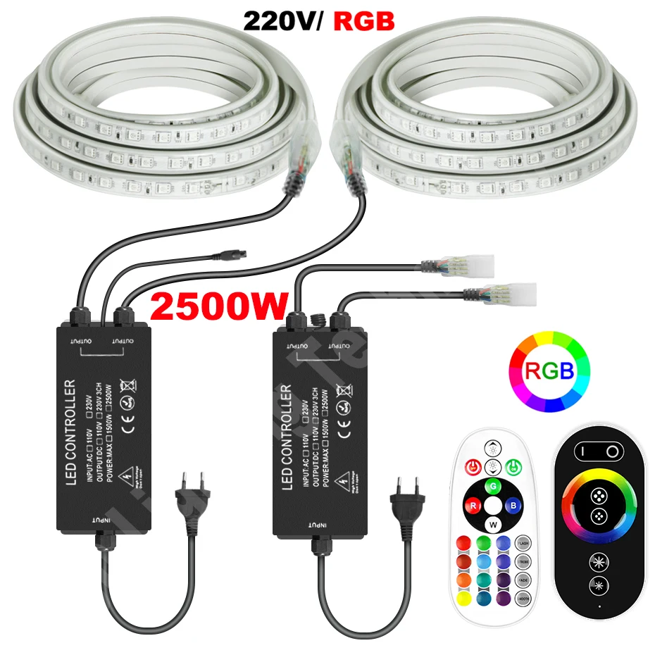 Светодиодная лента RGB 220 В для украшения домашнего освещения RF/ИК-пульт