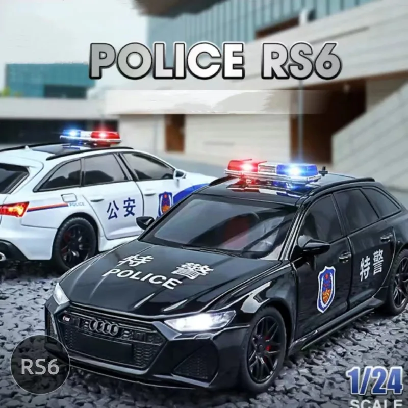 

1:24 Audi RS6 Alloy Police Vehicles Avant Station Wagon Car Model Diecast Metal Toy Simulation Sound Light Kid Gift Collectibles