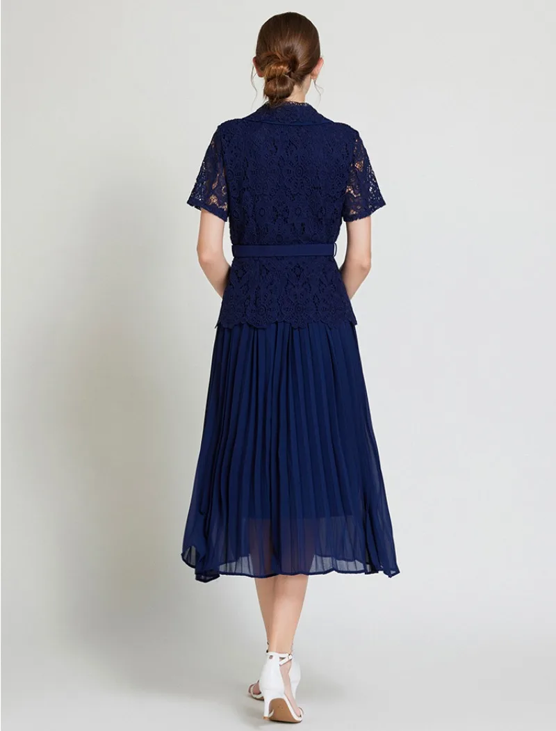 Роскошный темно-синий женский комплект из двух предметов кружевной элегантный