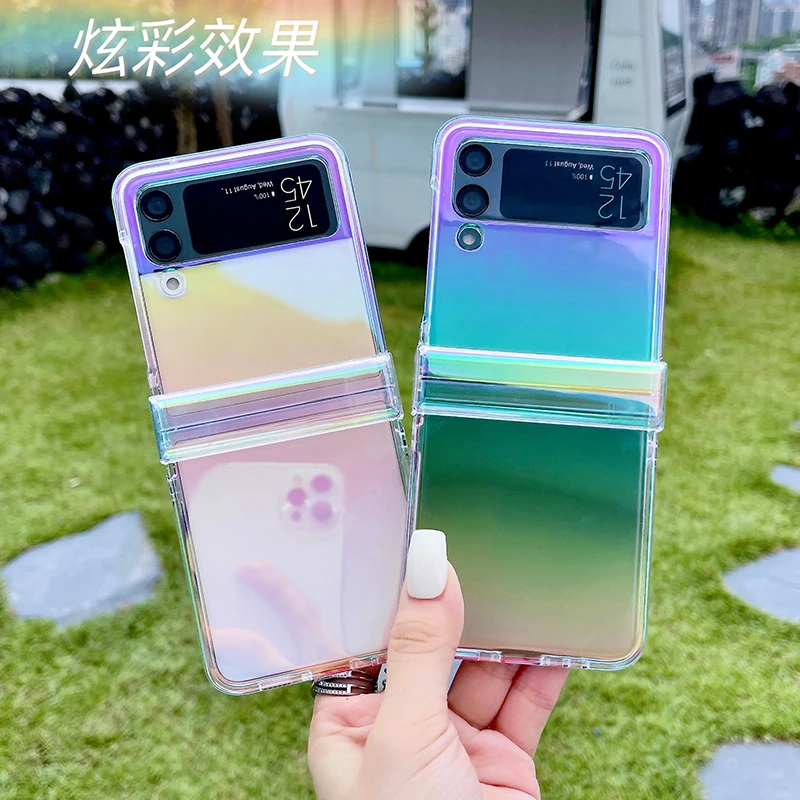 Woman Z Flip4 Laser Gradient Rainbow Suitcase Phone Cover Fo