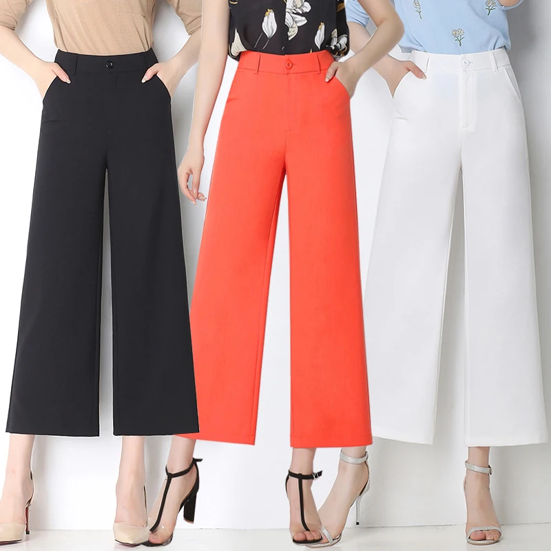 Женские Летние льняные тонкие широкие укороченные брюки с высокой талией Прямые