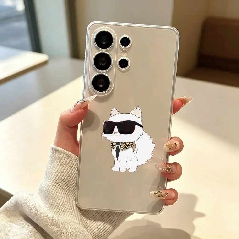 Фото Чехол для телефона K-Karls Lagerfelds C-Cat Gift для Samsung S25, S24, S22, S23, S30, Ultra, Plus, Fe, прозрачный №1