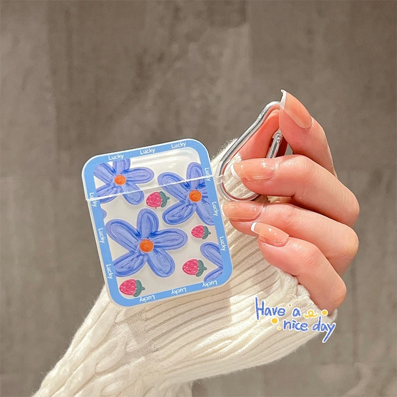 

Чехол с цветочным улыбающимся клубничным рисунком для Airpods 3, 2, симпатичный чехол для наушников Airpods Pro 2, квадратный чехол для наушников Airpod 3 ...