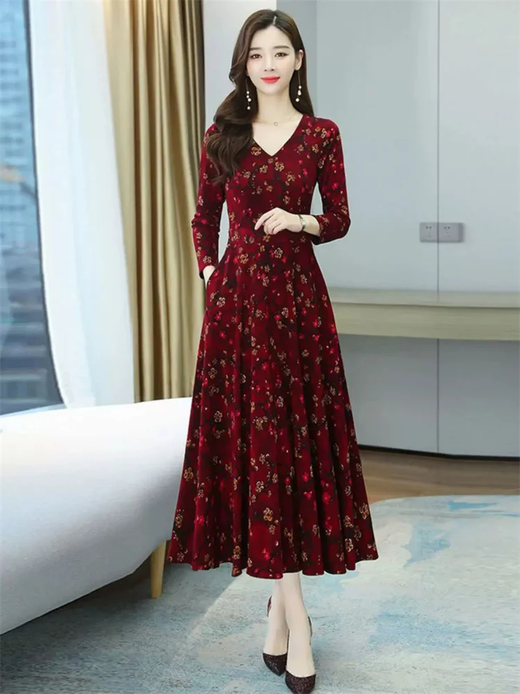 

Mom's Dress 2023 New Autumn Dress Women's Medium Long Style Temperament Long Sleeve Fragmented Cotton Hemp Dress
