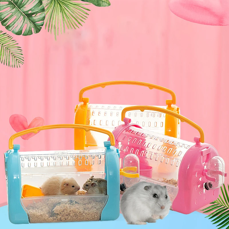 

Hamster Cage Outdoor Carrier Plastic Box Small Animal With Feeder Bowl And Water Kettle Chinchilla Hedgehog Pet Portable Box