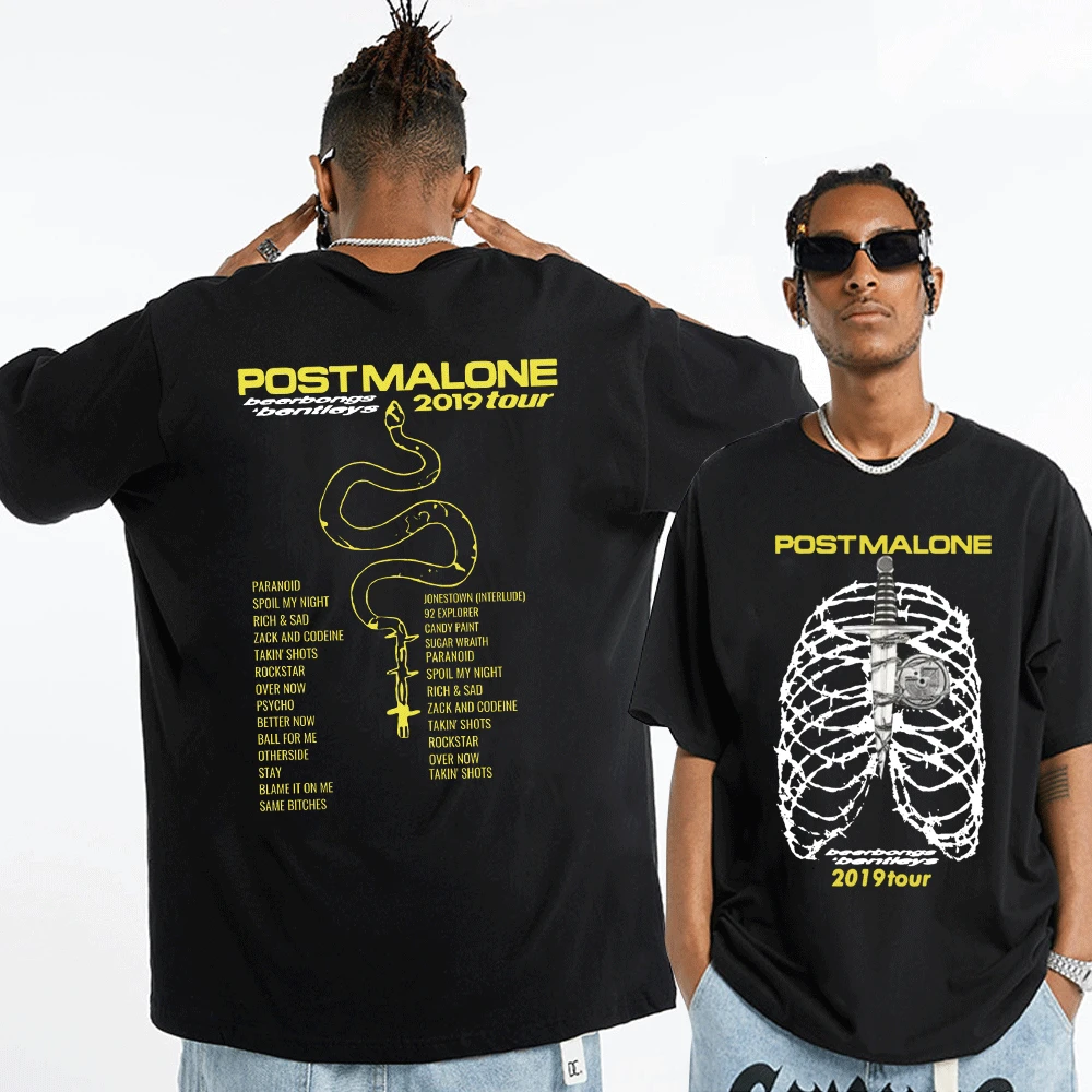 

Post Malone Beerbongs Bentleys Tour 2019 T-Shirt Men Women 90s Vintage Street Hip Hop Short Sleeve T-shirts Black Cotton Tees
