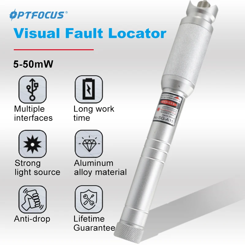 OPTFOCUS Visual Fault Locator 50km Laser Strong Light Source Optical Cable Tester 50mW High Quality Fiber Optic Tester Pen