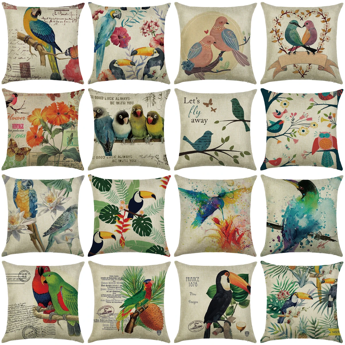 

ZHENHE льняная Подушка с рисунком ветвей птиц, чехол, украшение для дома, наволочка, чехол для подушки, размер 18x18 дюймов