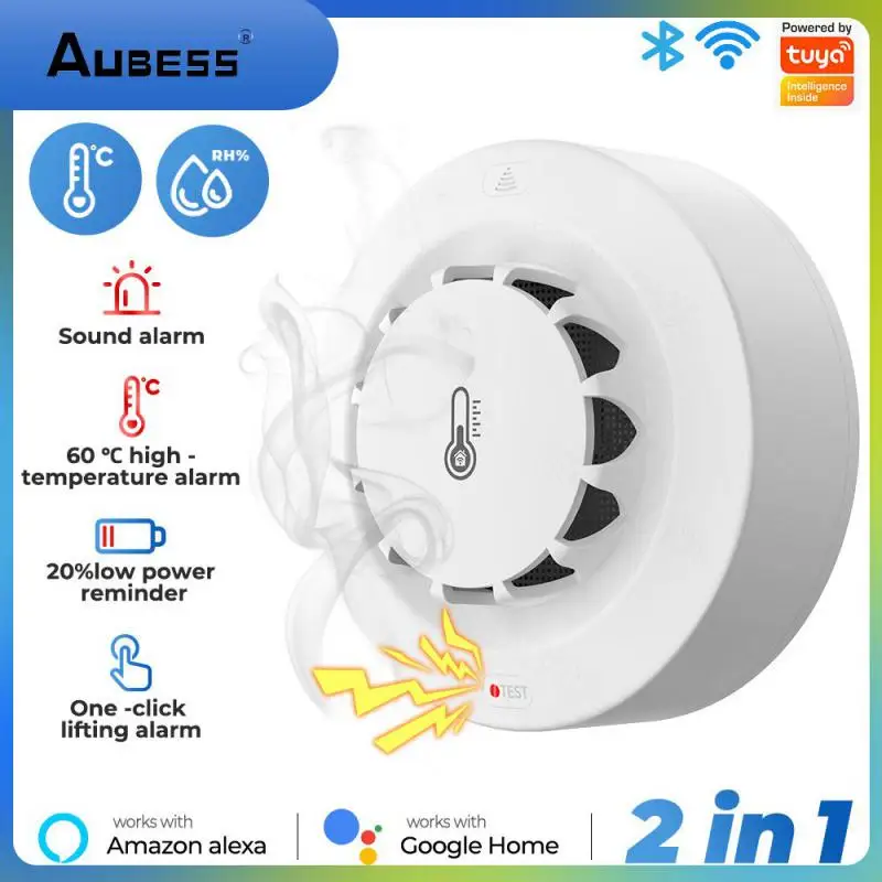 

120ma Tuya Wifi Smoke Detector Low Battery Reminder Timely Rescue Thermohygrometer Sharing Function 2 In 1 Smoke Detector 2.4ghz