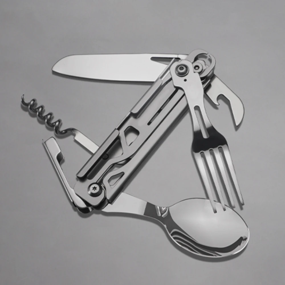 

420 Stainless Steel Pocket Knife Multi-tool Portable Fork Spoon Outdoor Survival Camping Folding Knife Detachable Hand Tools