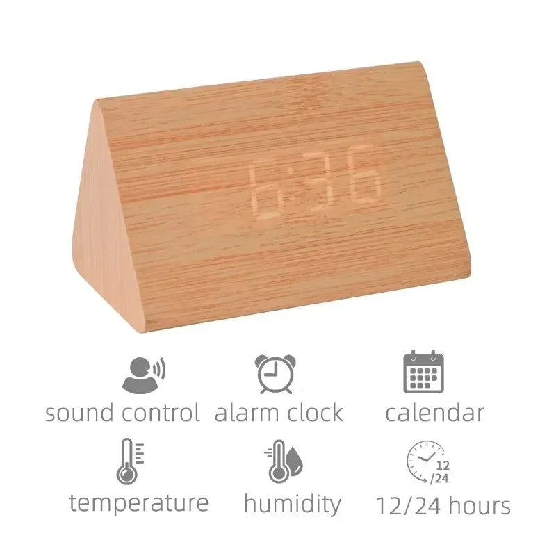 Декор стола цифровые часы деревянный светодиодный будильник с голосовым