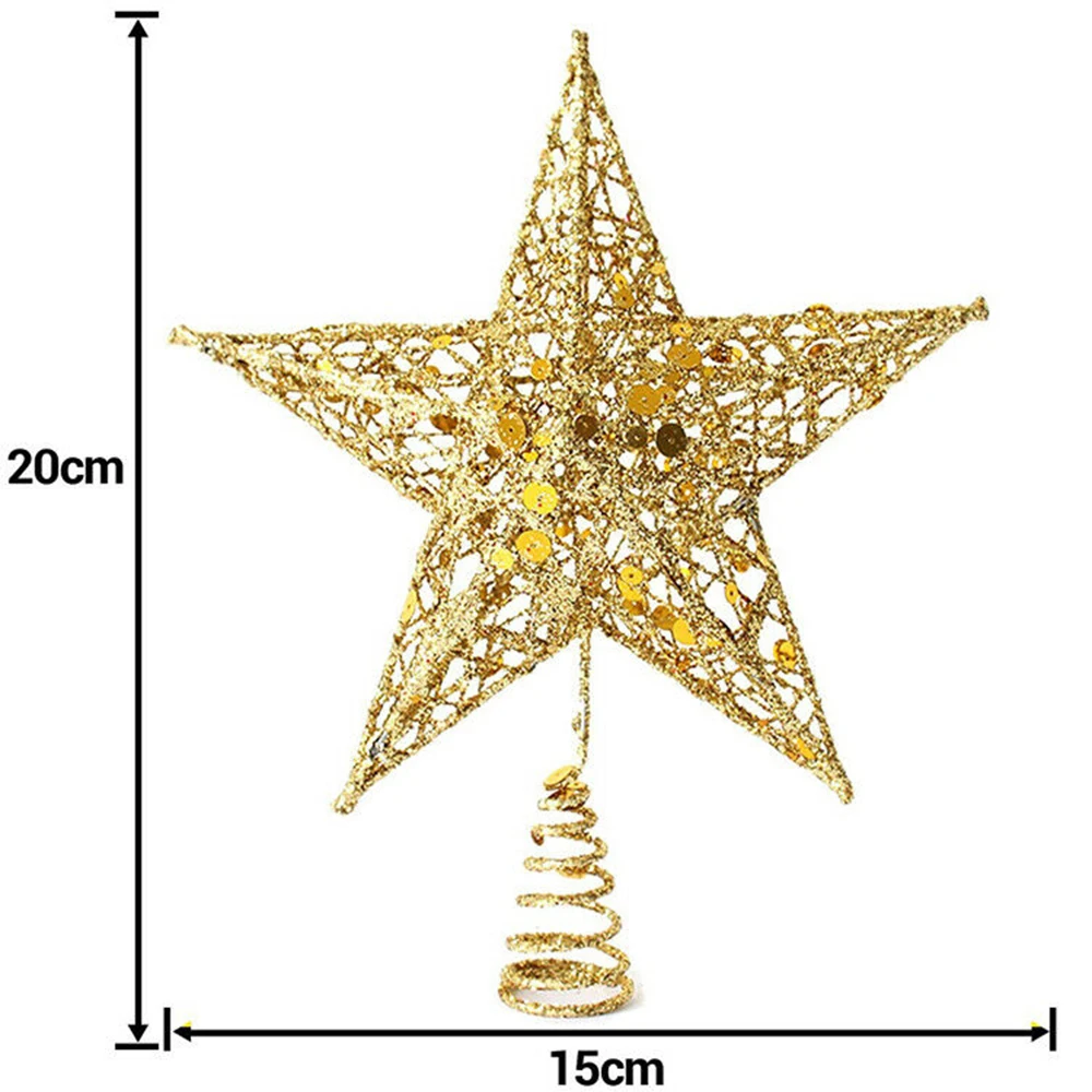 

Red gold silver Tree Top Star 20cm 3 colors Christmas Home Garden Metal Star Sequins Ornament decor Star Durable