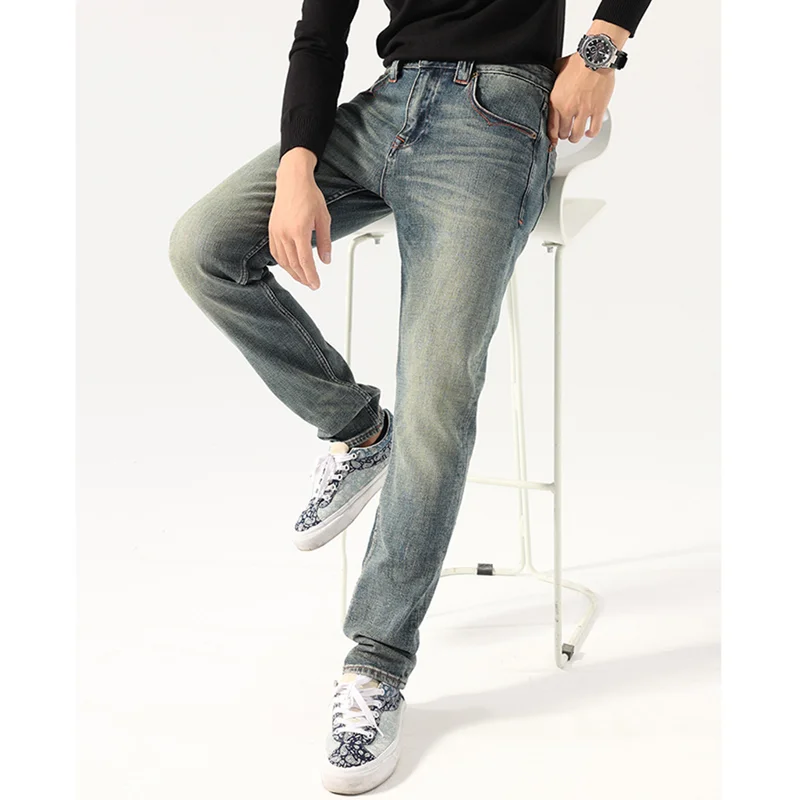 Streetwear Men 2022 Autumn and Winter New Pattern Self-cultivation Blue Pencil Pants Recreational Vintage Large Jeans Female