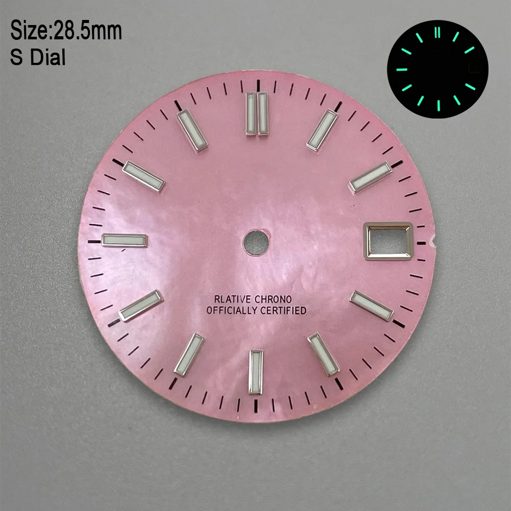 Фото 28,5 мм S логотип NH35 циферблат Logs Mother Pearl Dial подходит для механизма NH36 зеленый светящийся модификация часов аксессуары инструменты для ремонта №5