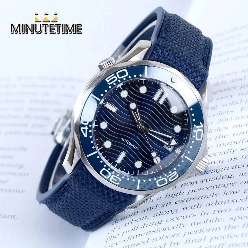 

MINUTETIME NO Logo 40MM NH35 Movement Men's Watch Steel Open Cover Sapphire Crystal 100ATM Waterproof Ceramic Bezel Canvas Strap