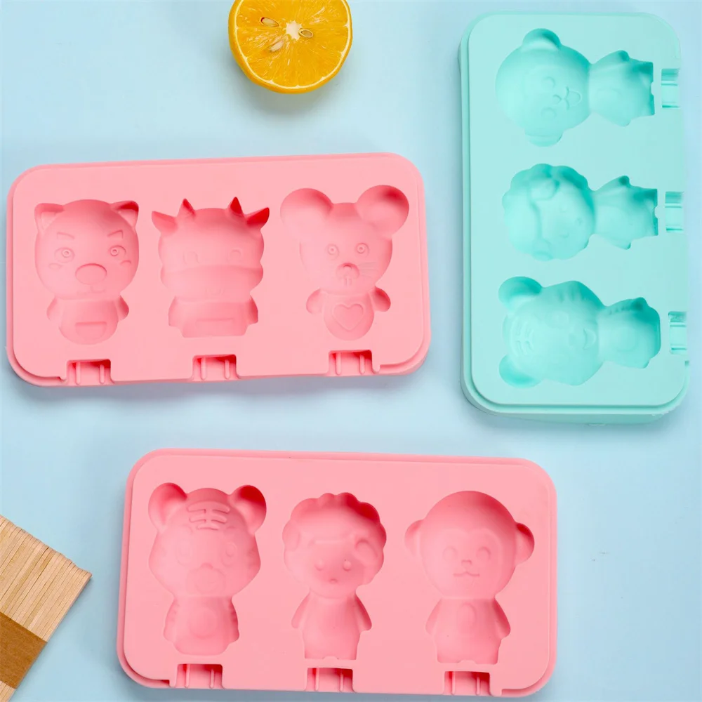 

3 Grids Popsicle Molds Silicone Ice Cube Trays Summer DIY Ice Cube Mold Household Drink Ice Maker Refrigerator Children's Toy