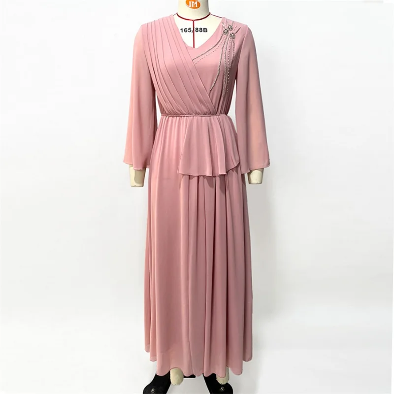 Eid Dress For Women Elegant Pleated Evening Party Bridesmaid Long Dresses Ladies Summer 2023 Luxury Rhinestone Chic Satin Robe