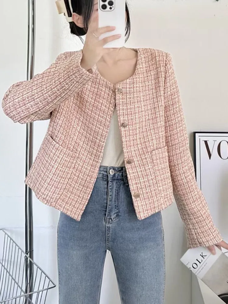 

Женская твидовая куртка, маленькое очаровательное шерстяное короткое пальто во французском винтажном стиле, верхняя одежда для зимы