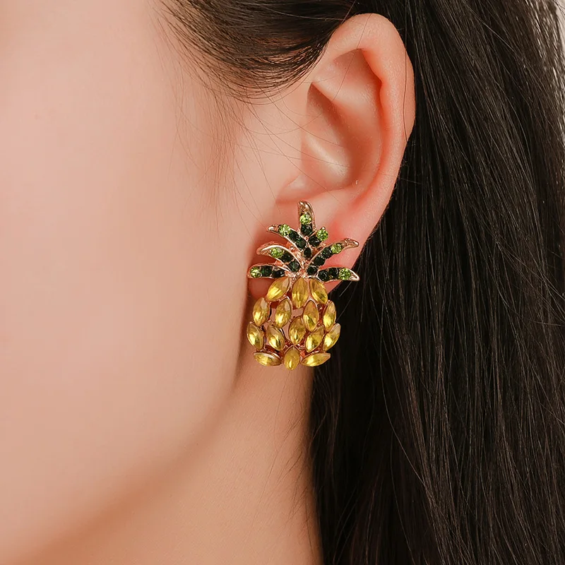 

Pineapple Crystal Gemstone Earrings for Women Hot Sale Boho Rhinestone Statement Stud Earring Fashion Jewelry Bijoux