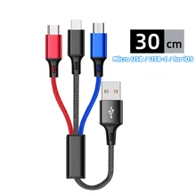 ANKNDO-3 인 1 USB 짧은 케이블 마이크로 USB c형 케이블, 아이폰 13 12 11 삼성 샤오미 휴대폰 충전기 케이블 미니 와이어