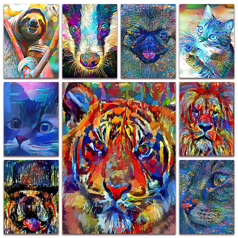 

New Full Diamond painting mosaic embroidery tiger colorful sloth dog lion cat anteater pug animal kitten Cross stitch decor S035