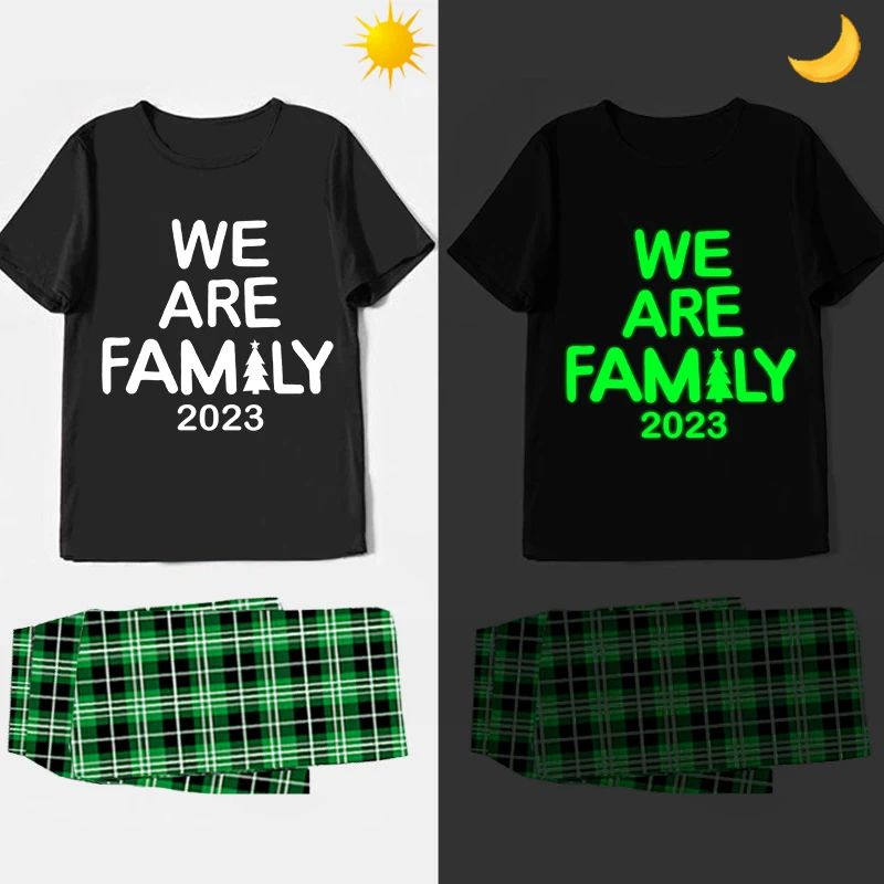 

2023 рождественские Семейные пижамы, светящиеся, светящиеся, мы семья, черный короткий пижамный комплект