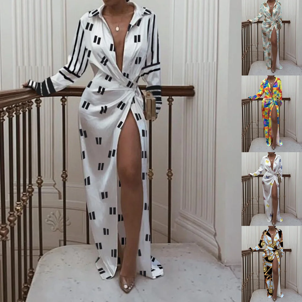 

SUJYing New Fashion Women's Autumn And Winter 2022 Autumn Split Floor Length Dress Long Sleeve Printed Dress Women