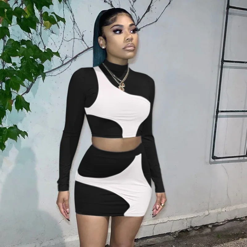 

Женское трикотажное платье в стиле пэчворк, Осеннее Короткое облегающее платье контрастных цветов с длинным рукавом