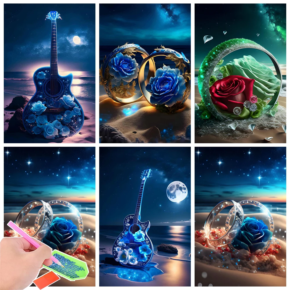 

Набор для алмазной живописи, алмазная 5D Вышивка «сделай сам» с кольцом-розой, полностью круглая, ручная работа, подарок для гостиной, спальни